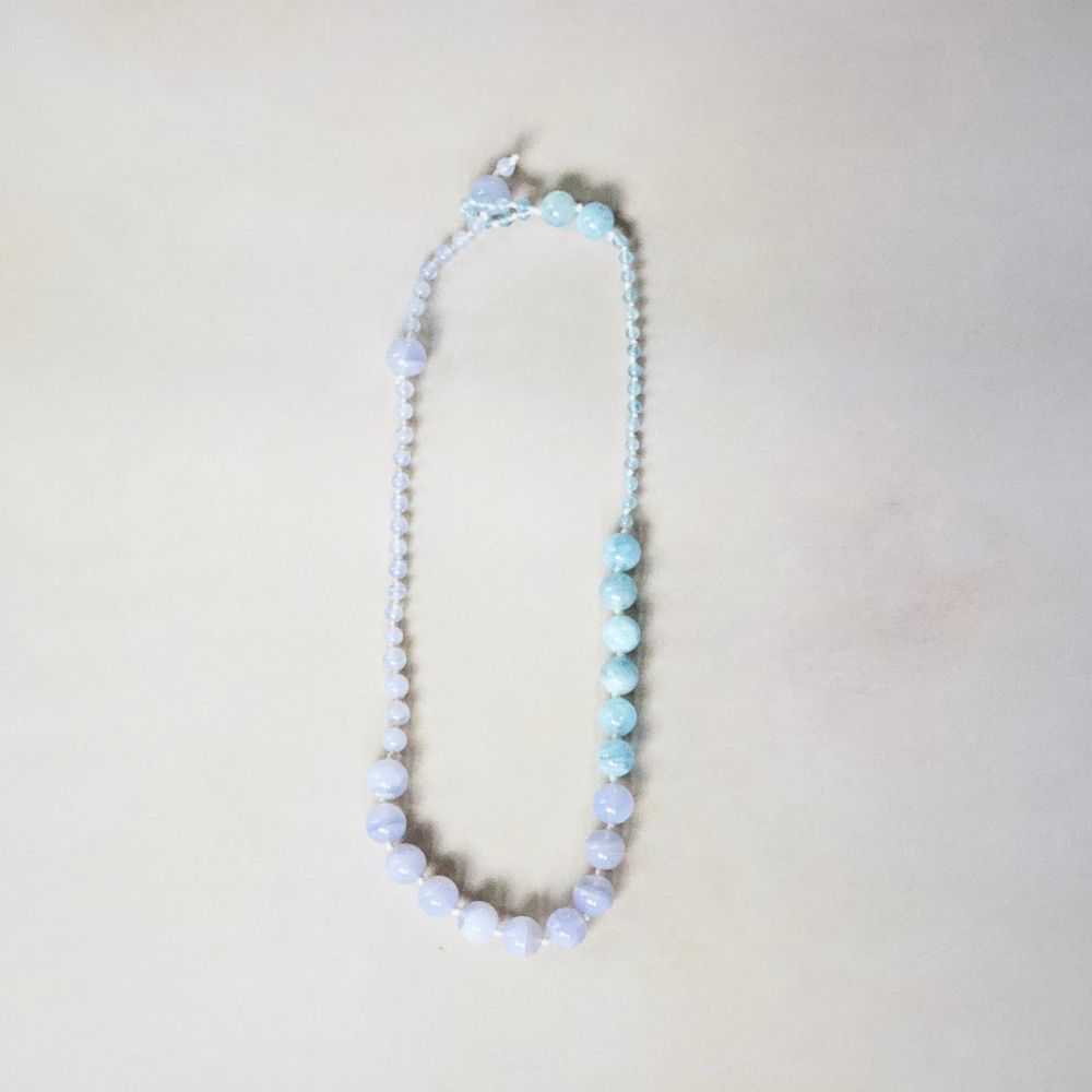 Aquamarine and Chalcedony Lariat 18 Inches