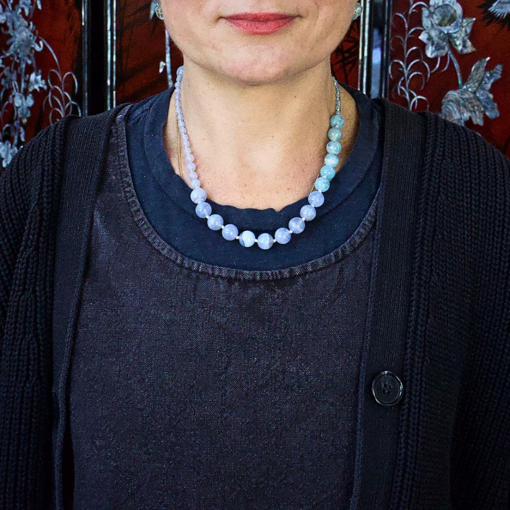 Aquamarine and Chalcedony Lariat 18 Inches