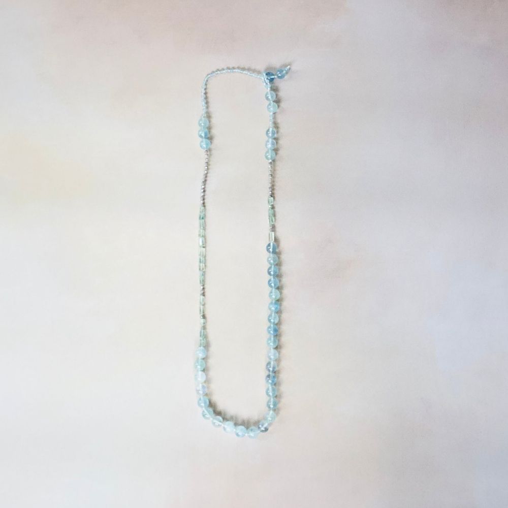 Aquamarine and Grey Diamond Lariat 32 Inches