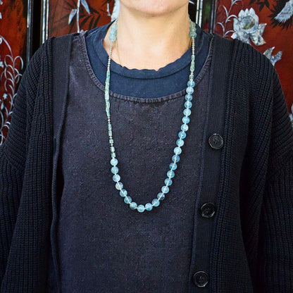 Aquamarine and Grey Diamond Lariat 32 Inches