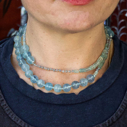Aquamarine and Grey Diamond Lariat 32 Inches