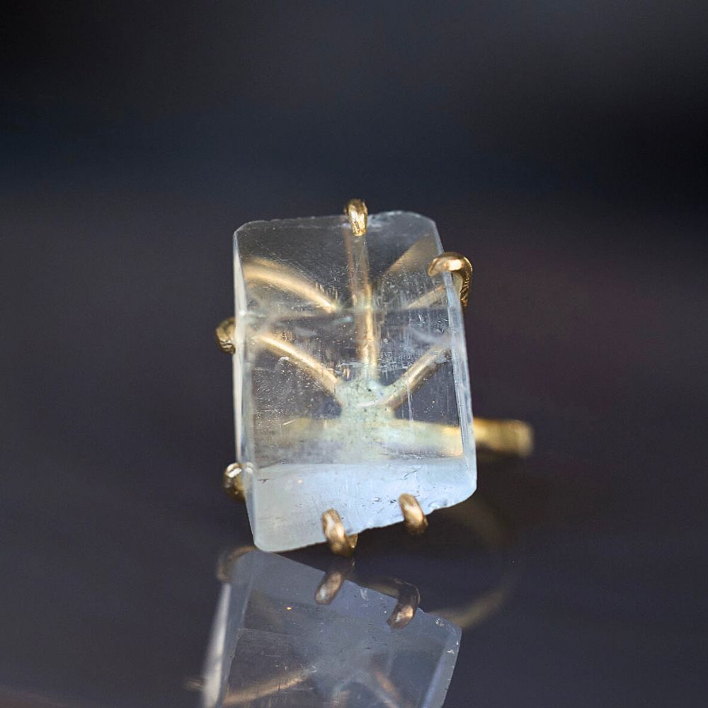 Aquamarine Large Stone Ring on our 2MM Gold Skinny Seamed Band
