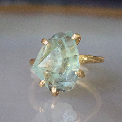 Aquamarine Medium Stone Ring on a Yellow Gold Embedded Band