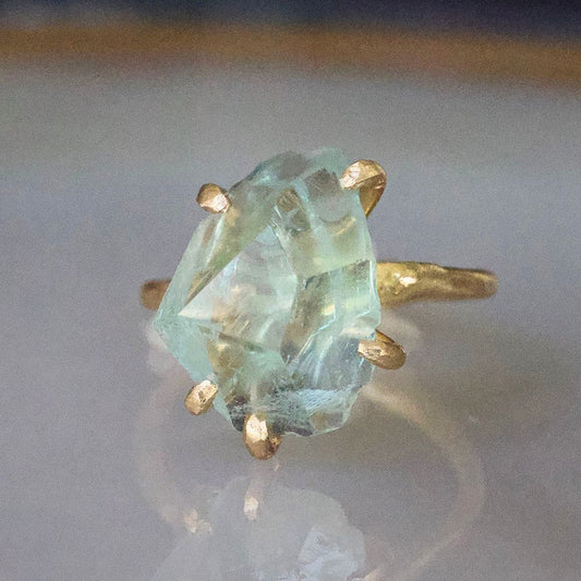 Aquamarine Medium Stone Ring on a Yellow Gold Embedded Band