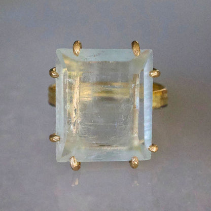 Aquamarine Large Stone Ring on a 3MM Gold Skinny Seamed Band