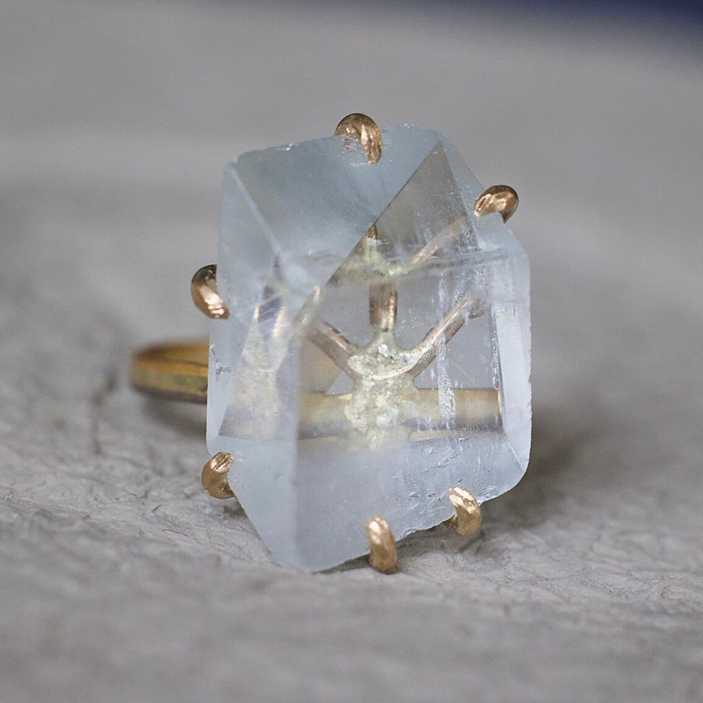 Aquamarine Large Stone Ring on our 2MM Gold Skinny Seamed Band