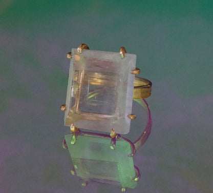 Aquamarine Large Stone Ring on a 3MM Gold Skinny Seamed Band
