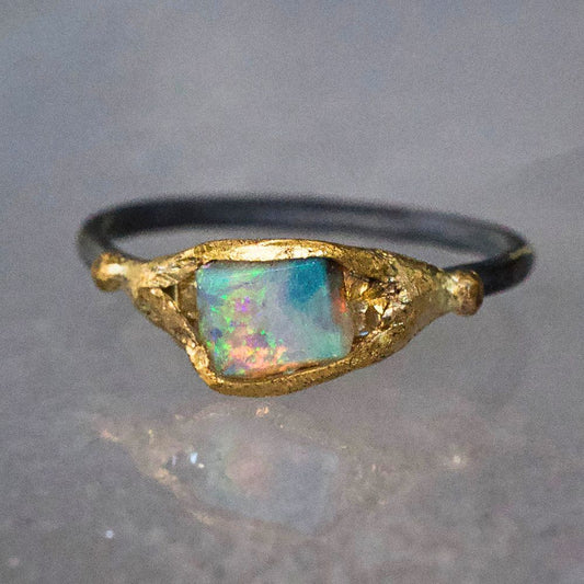 Australian Opal and Baguette Diamond Band