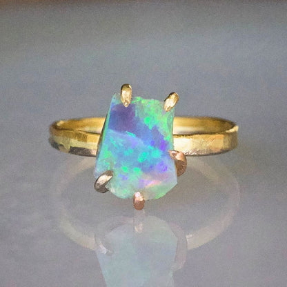 Australian Exceptional Opal Medium Stone Ring on our 2MM Gold Skinny Seamed Band