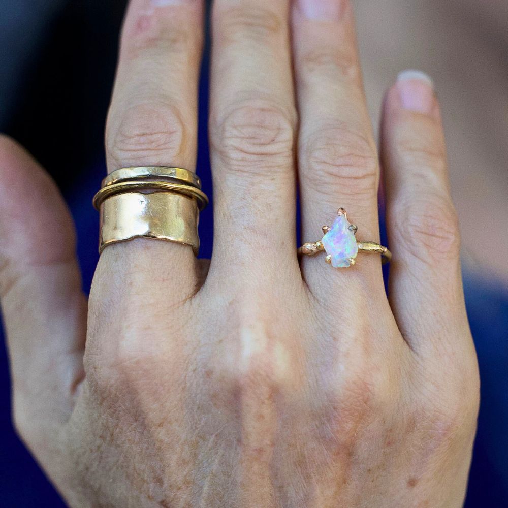Australian Exceptional Opal Small Stone Ring on a Yellow Gold Band