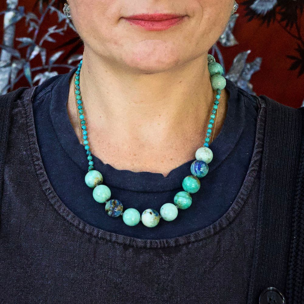 Azurite, Chrysocolla and Turquoise  Lariat 20 Inches