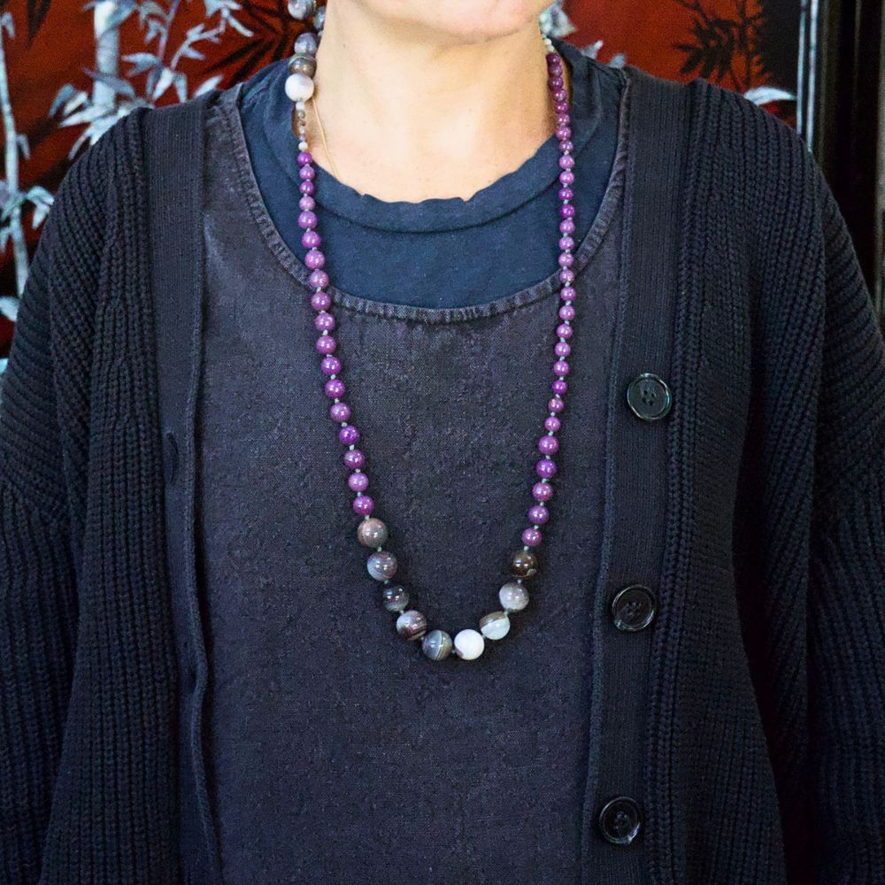 Banded Agate and  Phosphosiderite Lariat 33 Inches