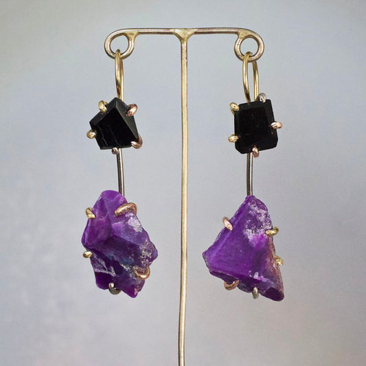 Wyoming Black Jade and Sugilite Day to Night Earrings