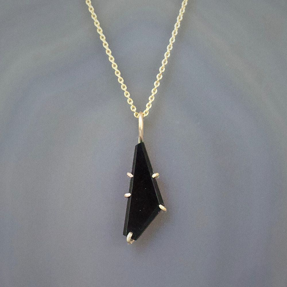 Wyoming Black Jade Small Stone Pendant with a Yellow Gold Cable Chain
