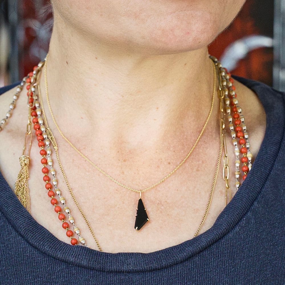 Wyoming Black Jade Small Stone Pendant with a Yellow Gold Cable Chain