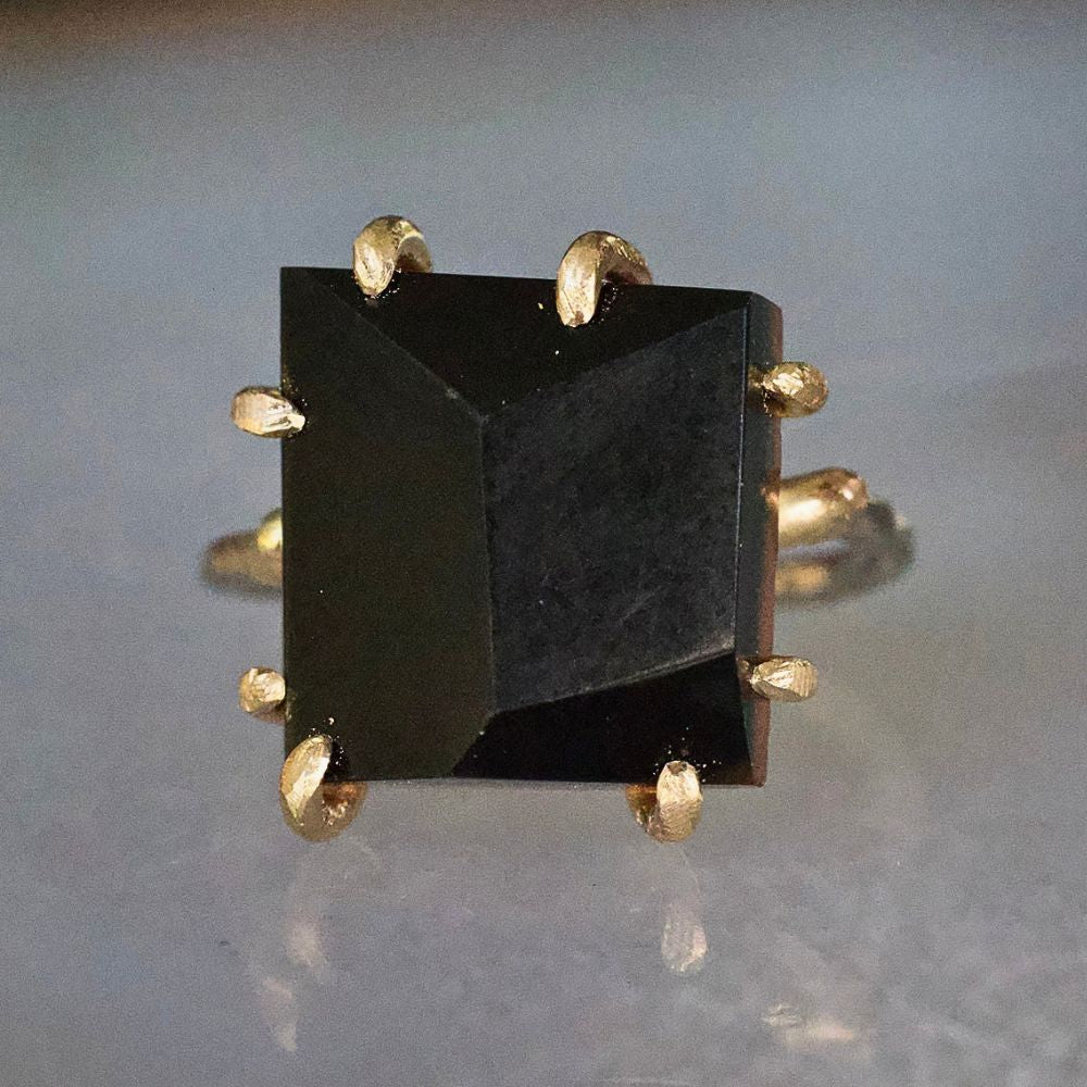Wyoming Black Jade Large Stone Ring on a Palladium and Gold Band
