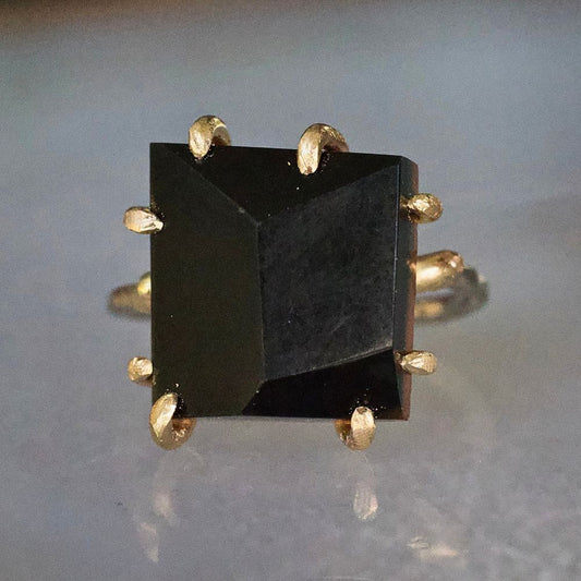 Wyoming Black Jade Large Stone Ring on a Palladium and Gold Band