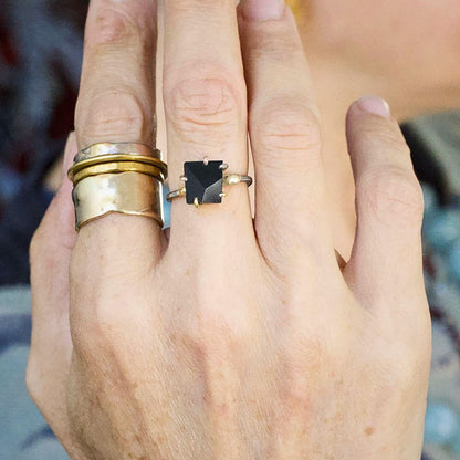 Wyoming Black Jade Medium Stone Ring on a Palladium and Gold Band