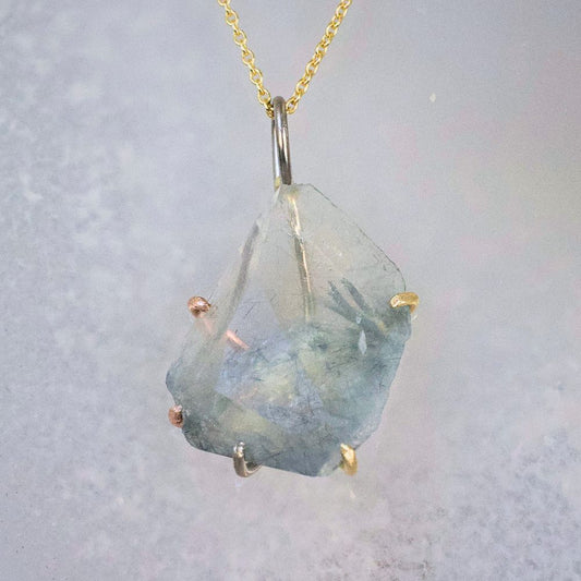 Blue Tourmalated Quartz Large Stone Pendant