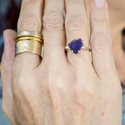 Australian Dark Opal Medium Stone Ring on a Palladium and Gold Band