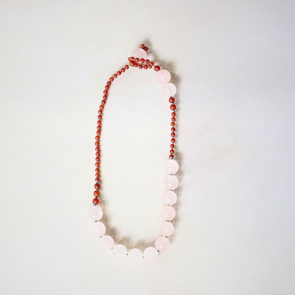 Carnelian and Rose Quartz Lariat 18  Inches