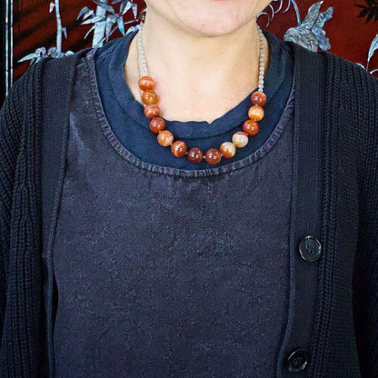 Carnelian and Rose Quartz Lariat 19 Inches