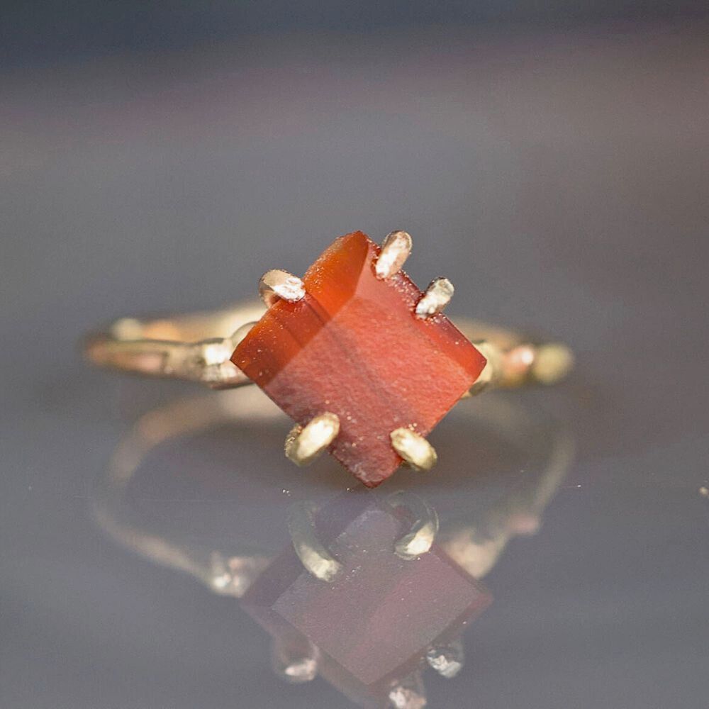Carnelian Small Stone Ring on a Yellow Gold Band