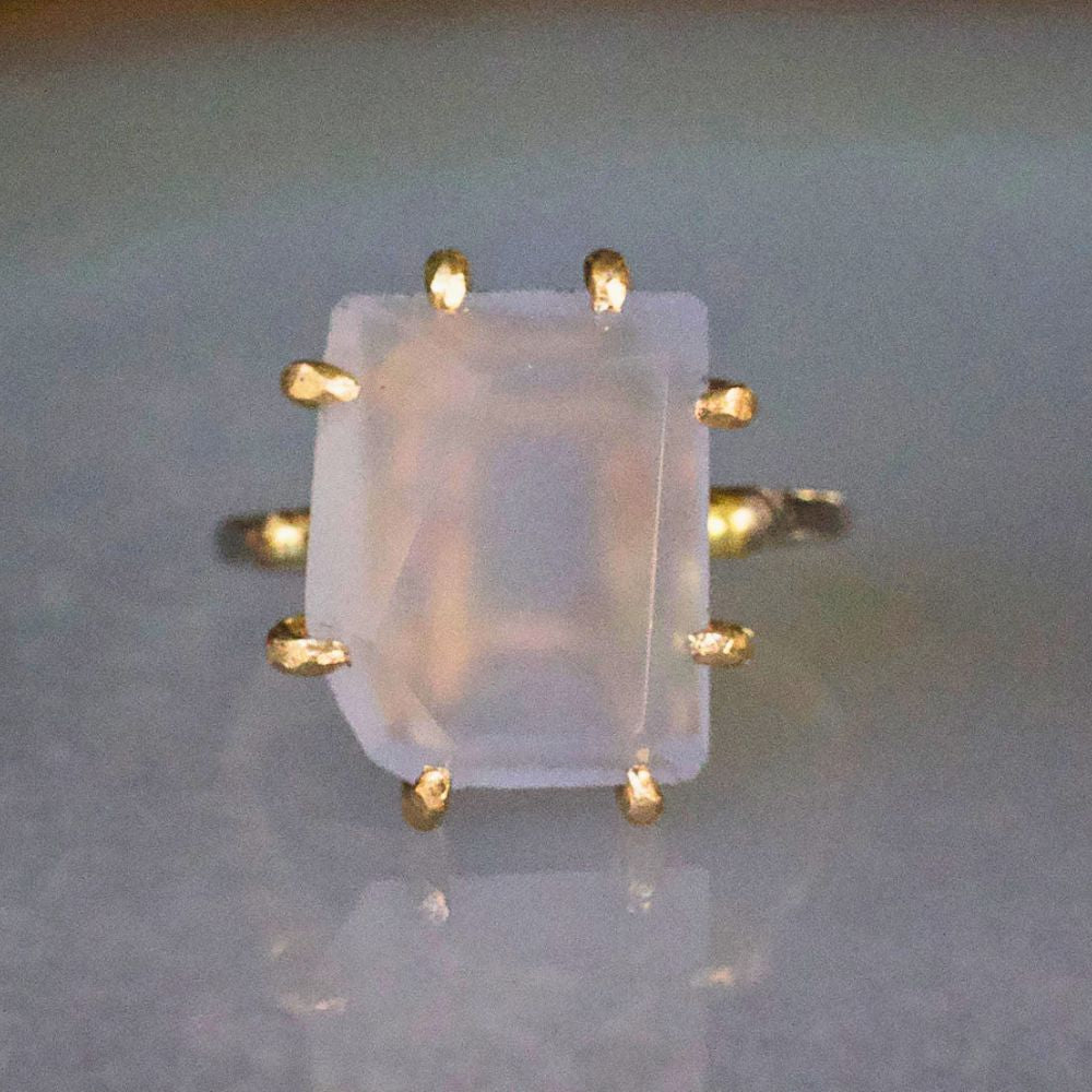 Chalcedony Medium Stone Ring on a Palladium and Gold Band