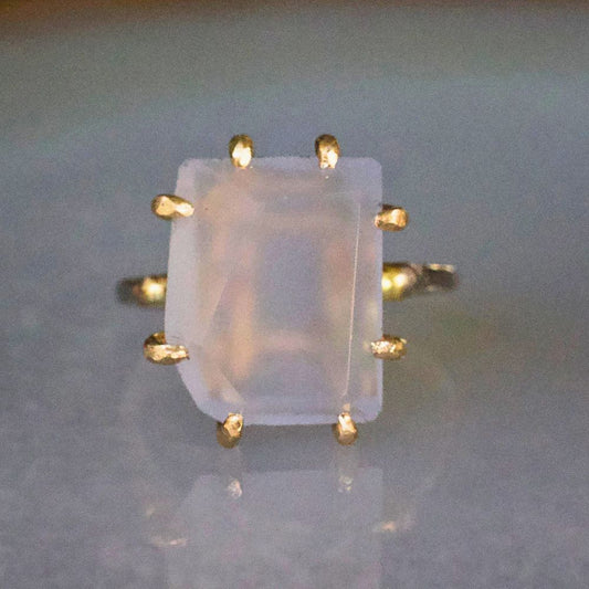 Chalcedony Medium Stone Ring on a Palladium and Gold Band