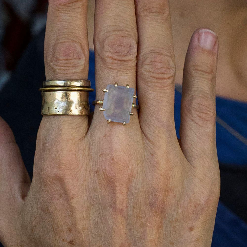 Chalcedony Medium Stone Ring on a Palladium and Gold Band