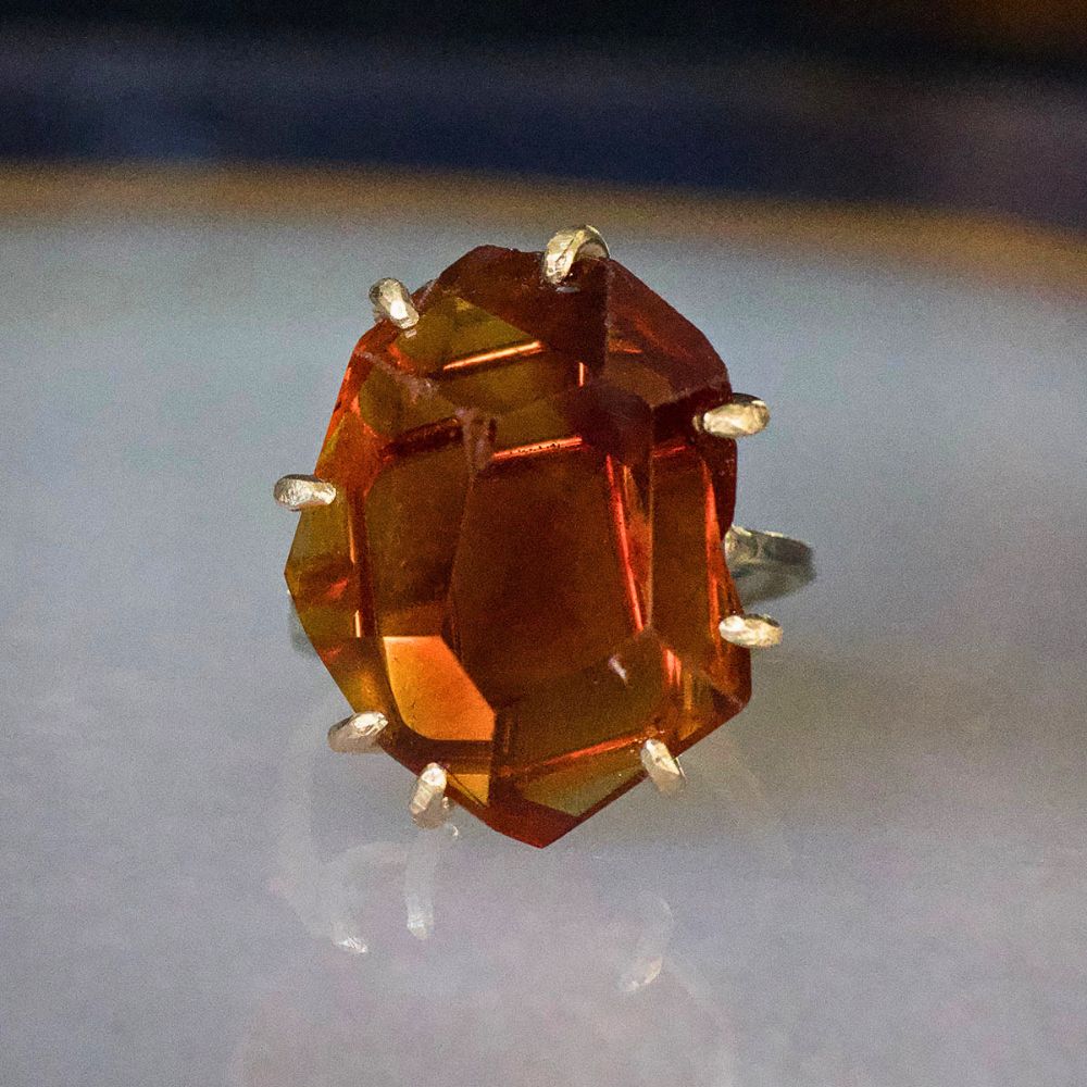 Citrine Large Stone Ring on a Palladium and Gold Band
