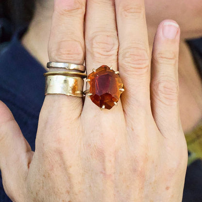 Citrine Large Stone Ring on a Palladium and Gold Band