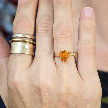 Citrine Small Stone Ring on a Palladium and Gold Band