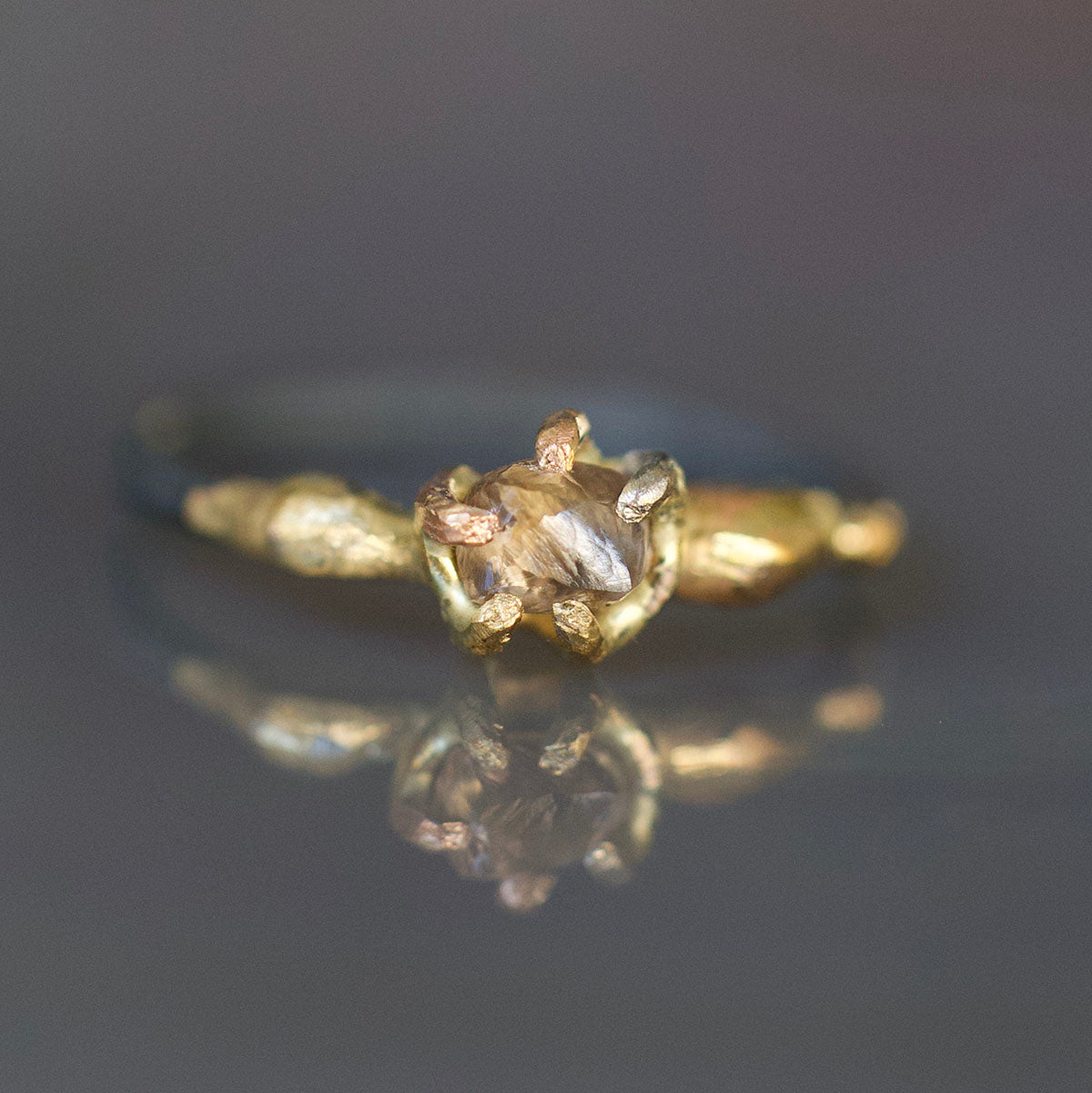 Cognac Rough 0.50CT Diamond Ring