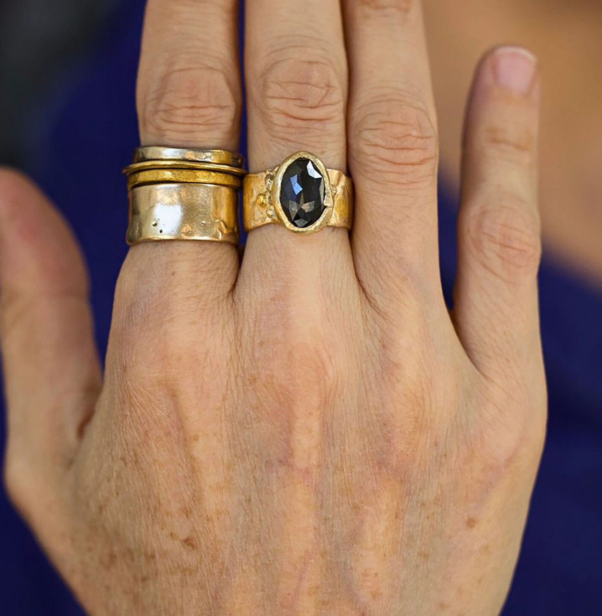 Natural Black 4.62CT Diamond Ring on a 9MM Gold Cigar Band