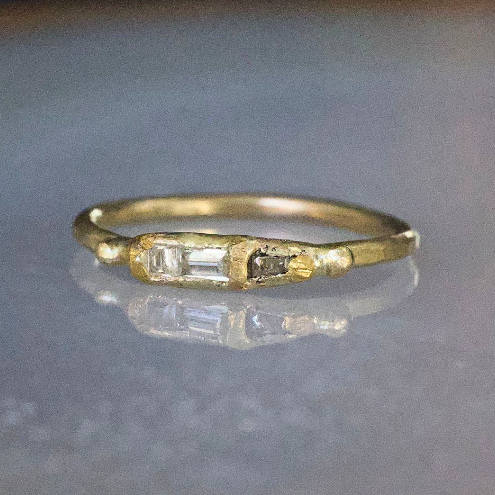 Baguette Diamond Band Mini on a Yellow Gold Band