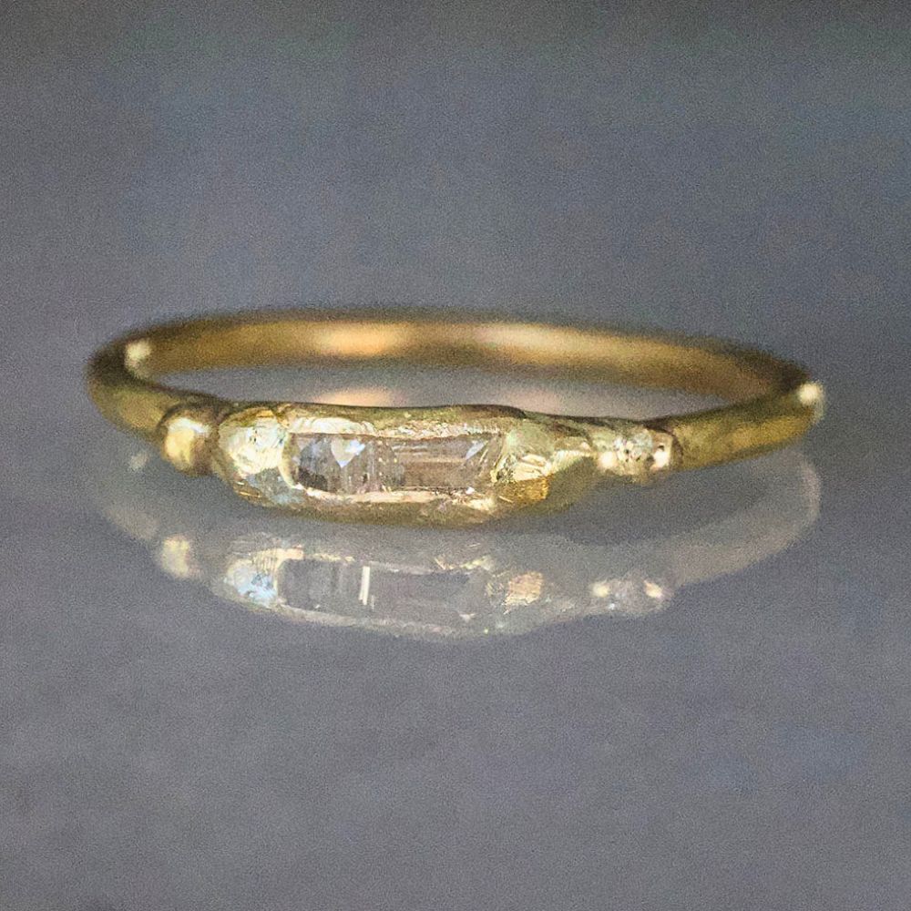 Baguette Diamond Band Mini on a Yellow Gold Band