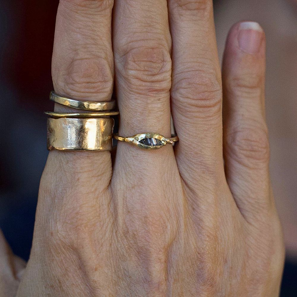 Baguette Diamond Band Mini with a Yellow Gold  Band