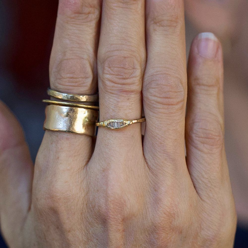 Baguette Diamond Band Mini with a Yellow Gold  Band