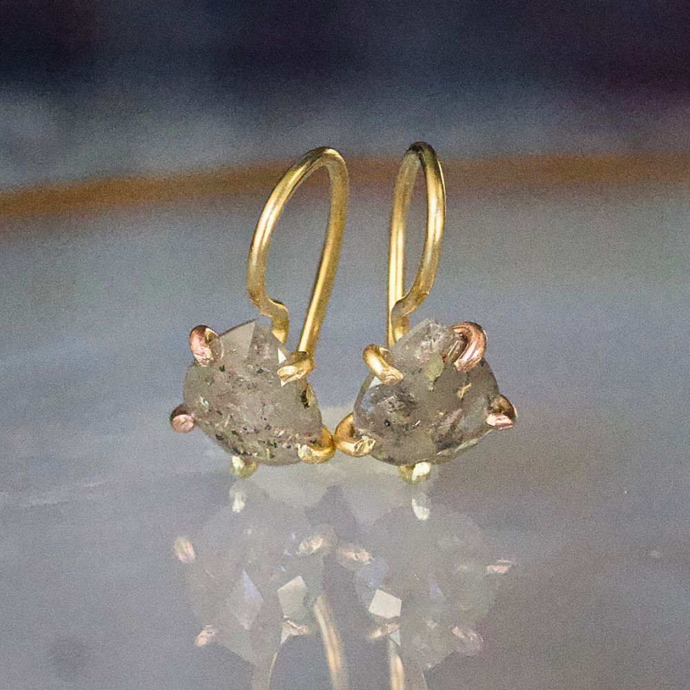 Grey 1.53ct Rose Cut Diamond Hook Earrings
