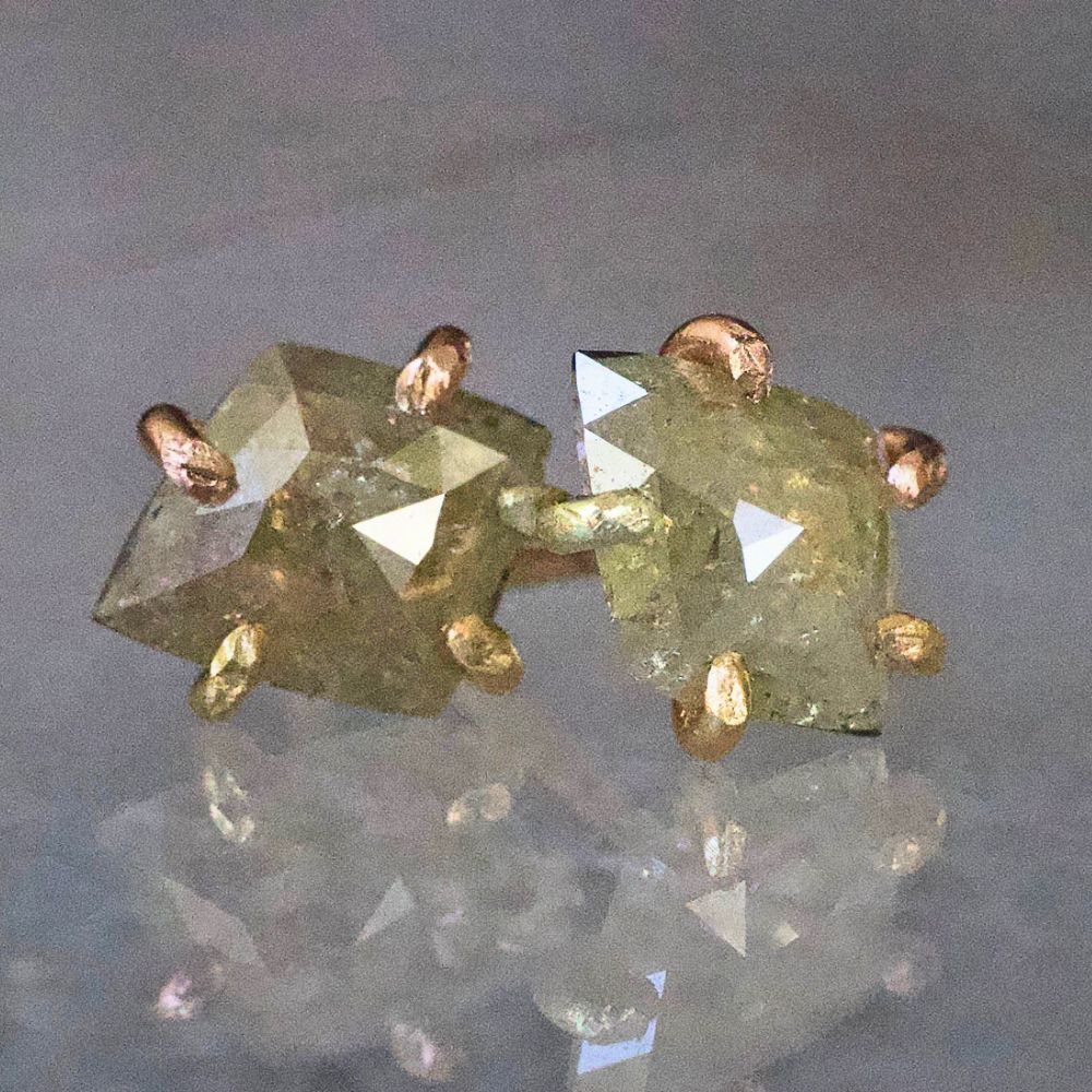 Yellow 1.1ct Rose Cut Diamond Studs