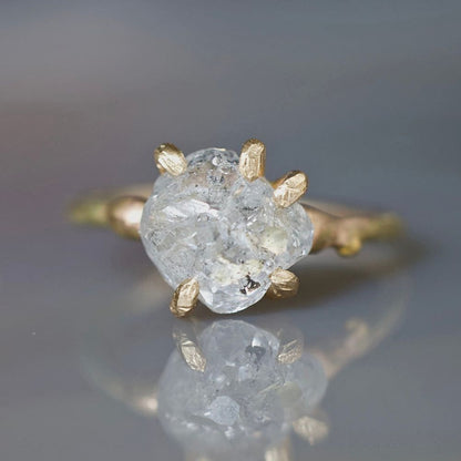 Rough Cut 2.15 ct Salt and Pepper Diamond Ring on a Yellow Gold Band