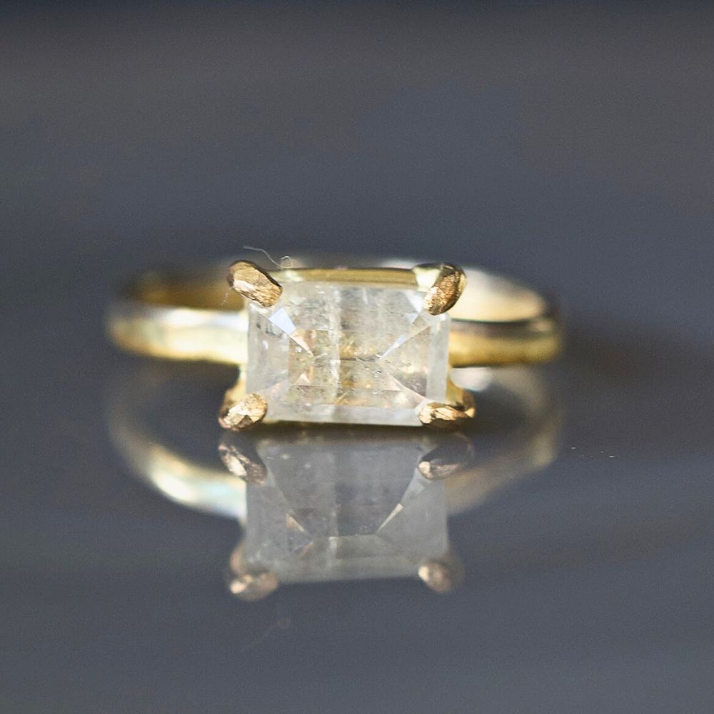 East/West 2CT White Emerald Cut Diamond on Our 2MM Skinny Seamed Band