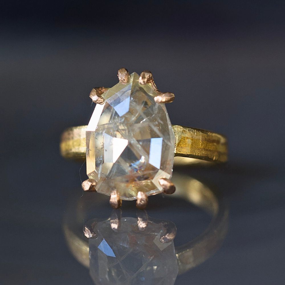 Peach 4.55CT Shield Shaped Rose Cut Diamond on our High Karat Linear Band