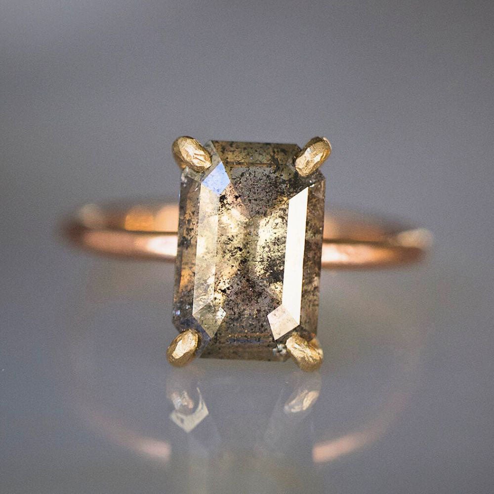 Salt and Pepper Rectangular 2.24CT Rose Cut Diamond on a Rose Gold Band