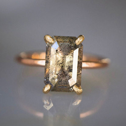 Salt and Pepper Rectangular 2.24CT Rose Cut Diamond on a Rose Gold Band