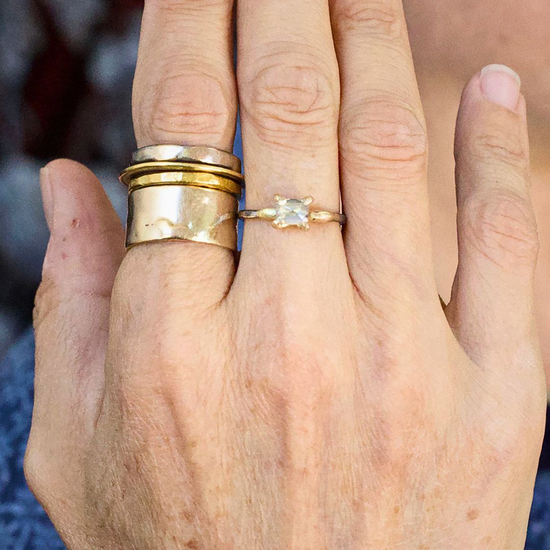 East West White .83ct Rose Cut Diamond on a Palladium and Gold Band