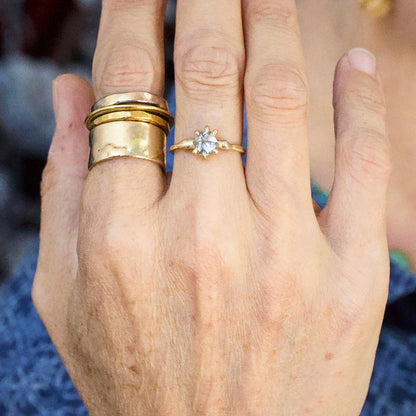 Salt and Pepper Star Shaped 1.15 ct Rose Cut Diamond on a 14k Yellow Gold Band