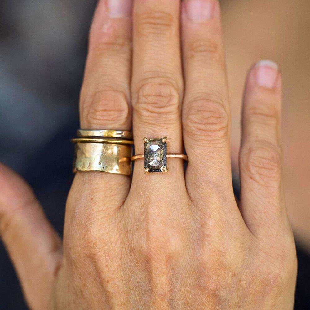 Salt and Pepper Rectangular 2.24CT Rose Cut Diamond on a Rose Gold Band