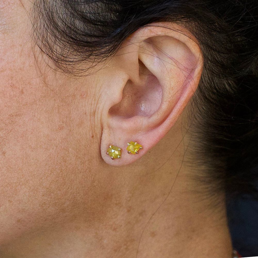 Yellow .94ct Rose Cut Diamond Studs